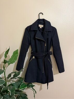 Michael Kors Wool Blend Moto Trench Coat